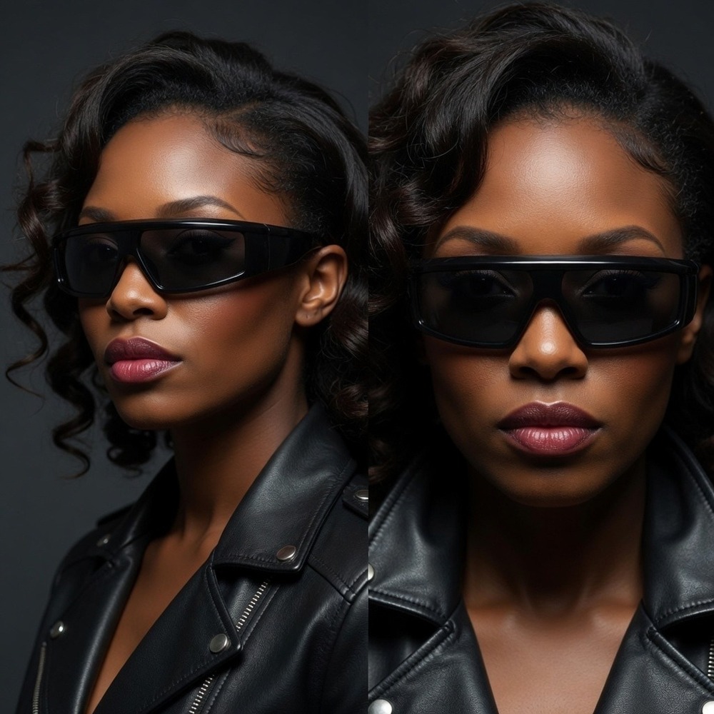 Women Shield Sunglasses Black Frame Modern Designer Sun Glasses Dark Black Lens